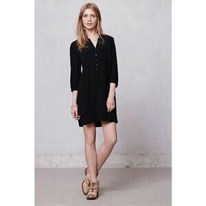 Maeve Women's Black Taryn Crepe‎ 3/4 Sleeve Button Front Shift Dress Size 10